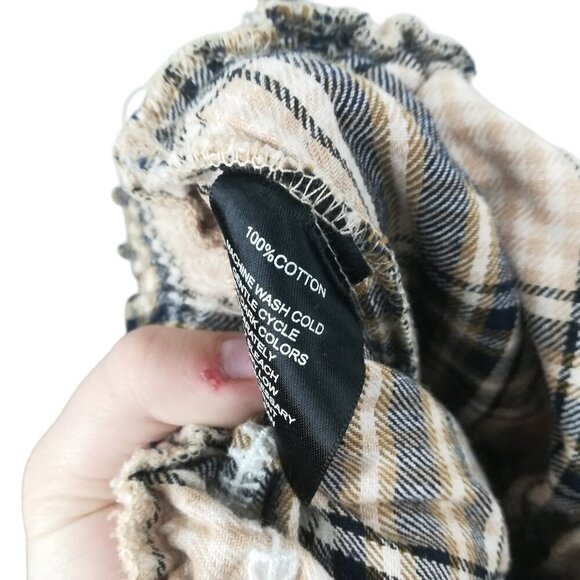 Maniere De Voir Plaid Flannel Wide Leg Pull On Elastic Waist Pants Size 8 Beige - Picture 13 of 13